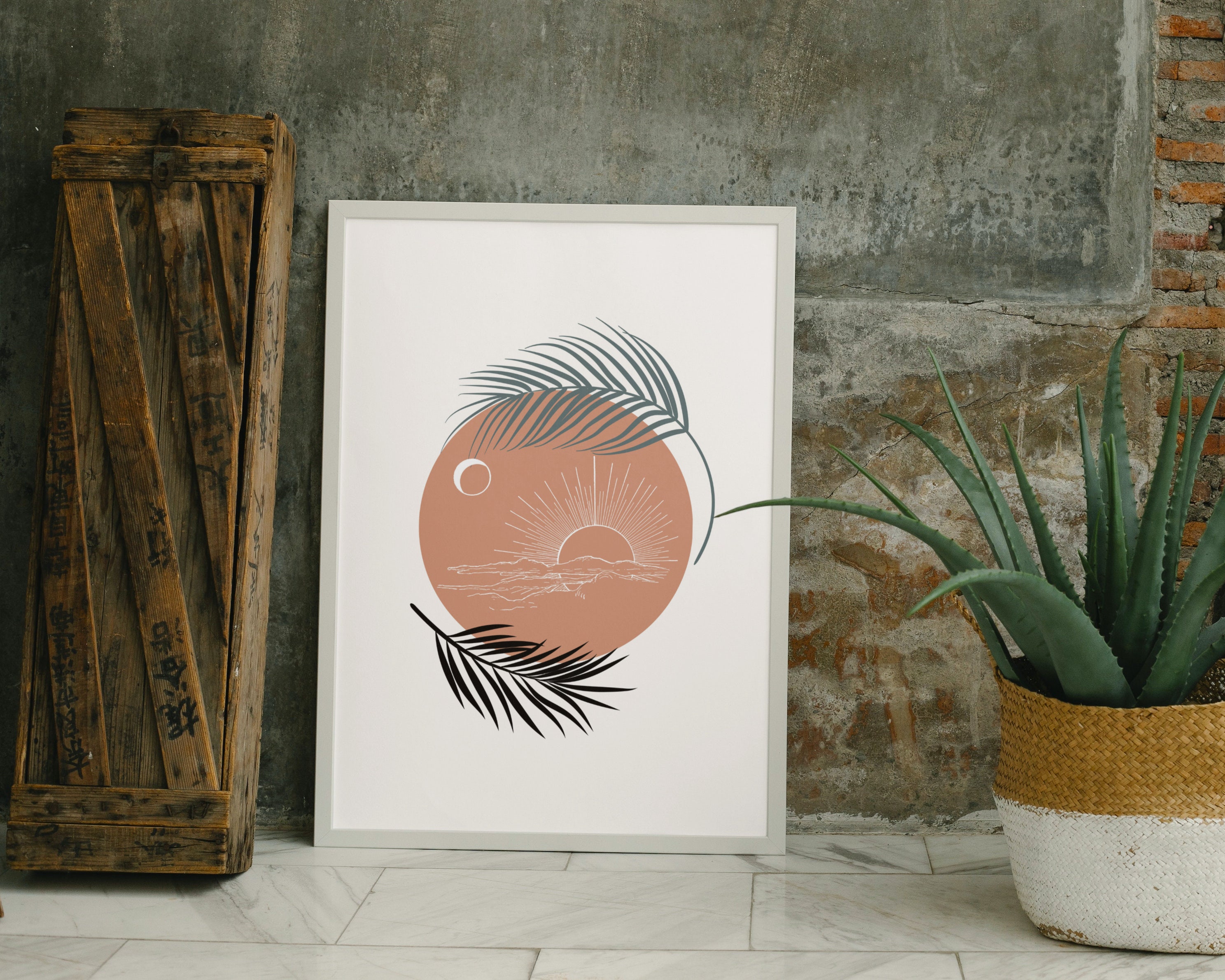 Printable Boho Leaf Wall Art 3 Piece Abstract Plant Print Wall Art Set