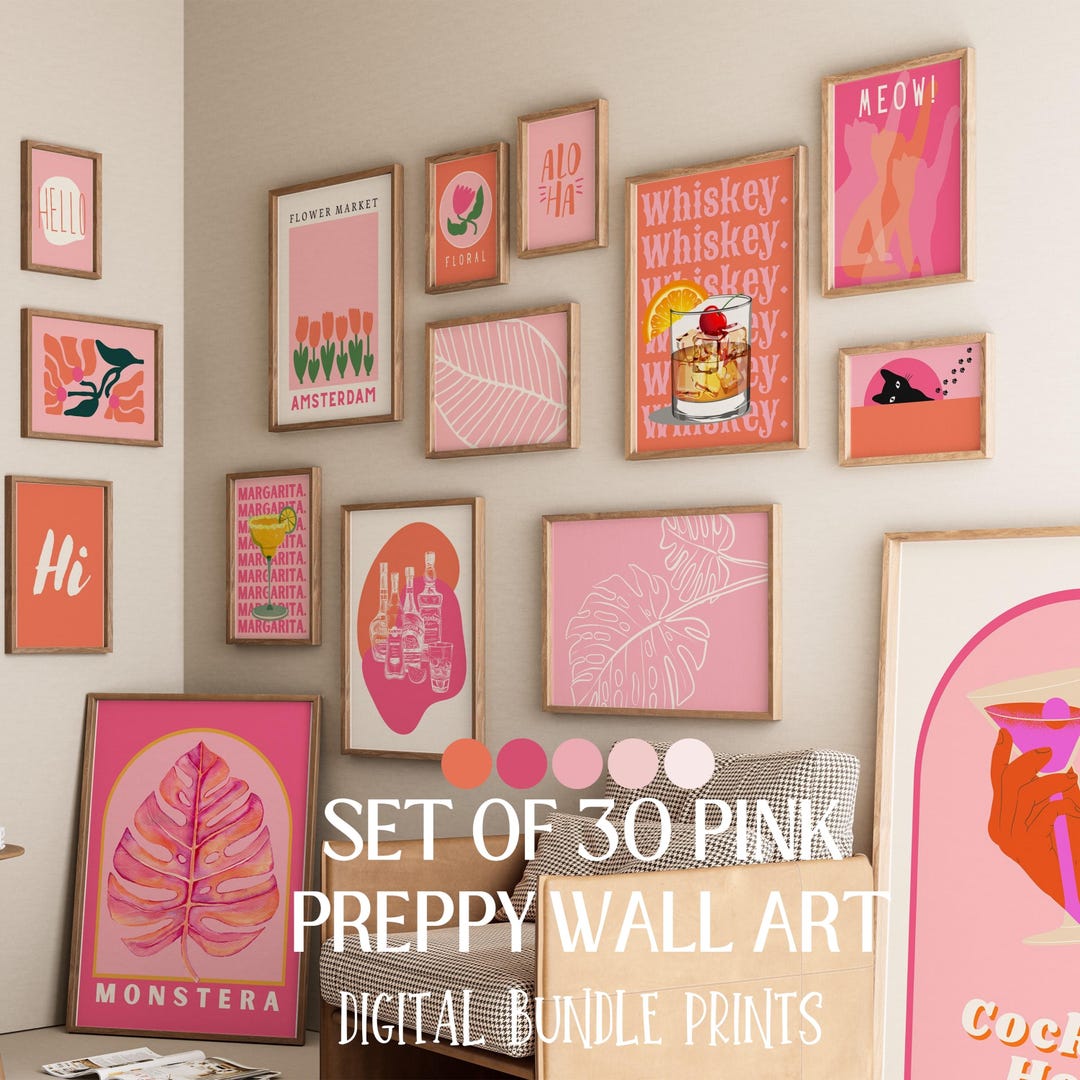 BNGFDV Abstrakte Malerei Leinwand Rosa & Blau – Maximalistisches Poster, Preppy Room Decor Für Teenager Mädchen Zimmer