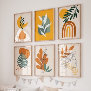 Boho Wall Art Prints Trendy Boho Set of 6 Printable Wall Art Digital Download Boho Floral One line Print Botanical Boho Poster Boho Canvas
