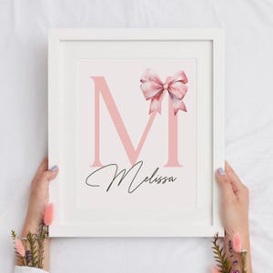 Custom Pink Bow Wall Art Print Personalized Name Sign Girl Room Wall Decor Bow Nursery Art Custom Name Print Girls Nursery Pink Bow Print