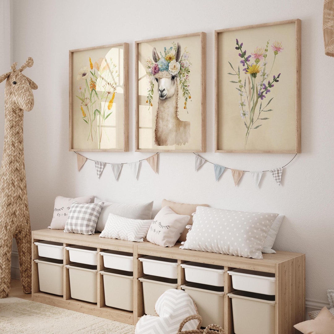 Llama Wildflower Nursery Print Set of 6: Vintage Baby Girl Wall Decor ...