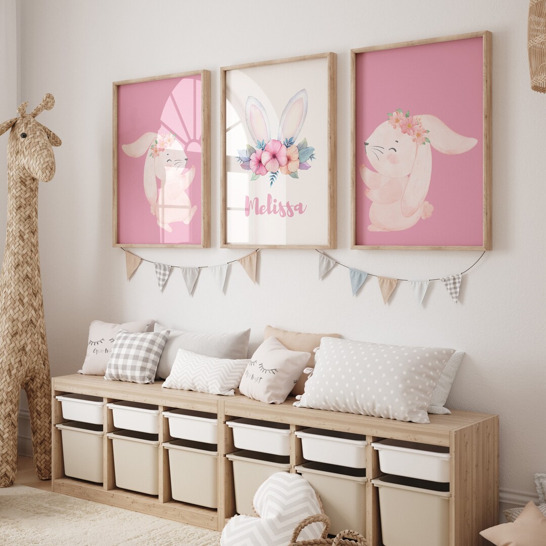 Personalized Bunny Nursery Print Set of 3: Rabbit Wall Art (digital ...