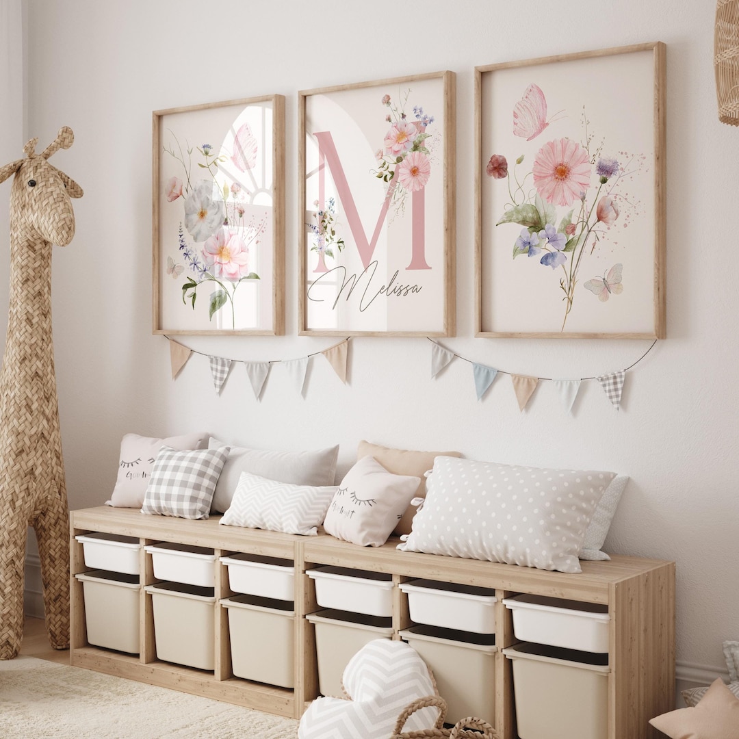Floral Nursery Prints Set Custom Nursery Wall Art Baby Girls Room ...