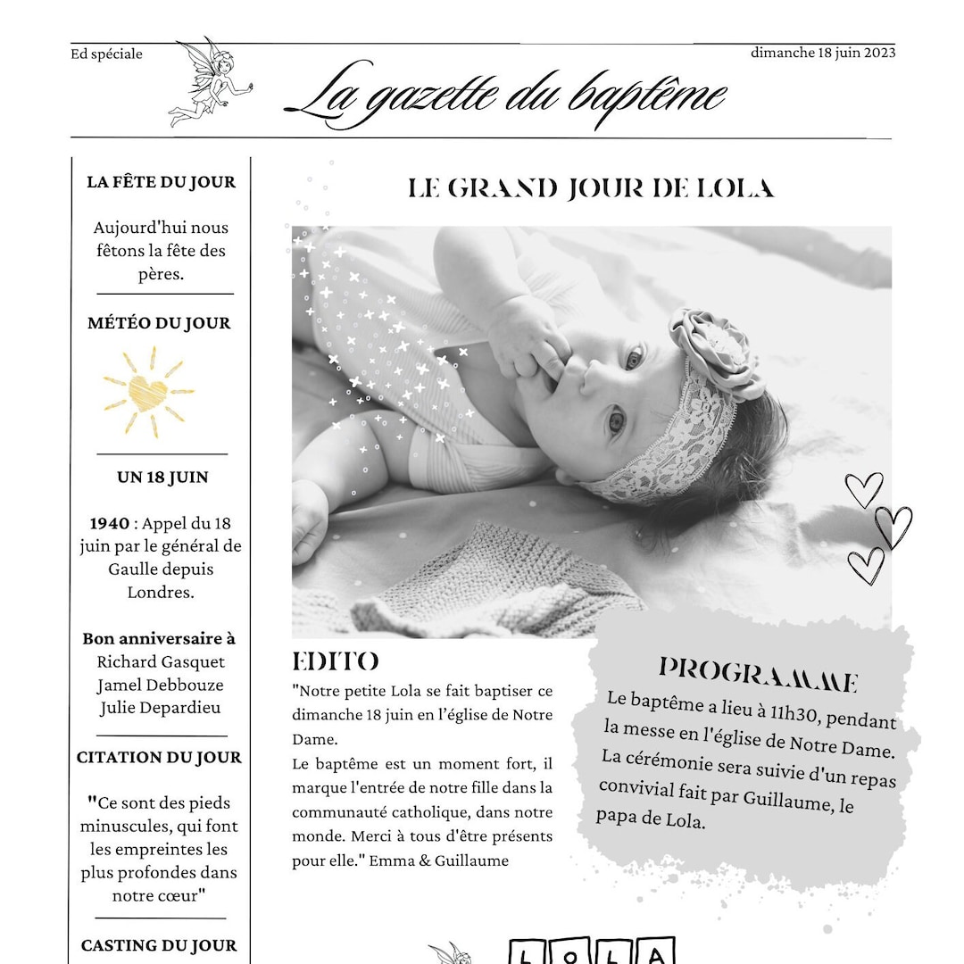 La gazette du baptême Etsy France