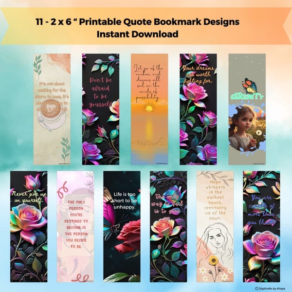 Motivational Bookmark Bundle - Floral Theme, Inspirational Sayings - Instant Printable Art