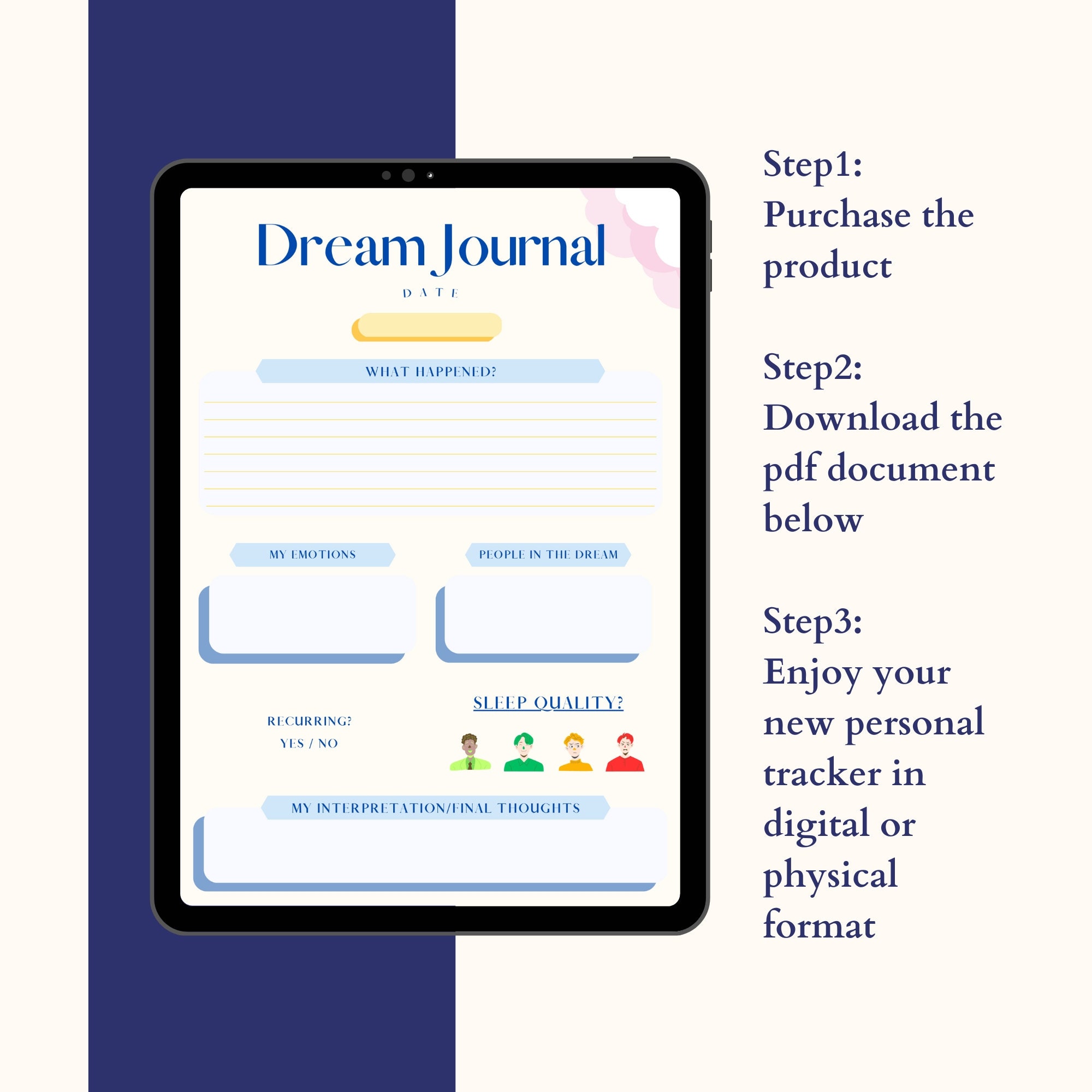 Digital Dream Tracker Template, Printable Dream Journal Template - Etsy