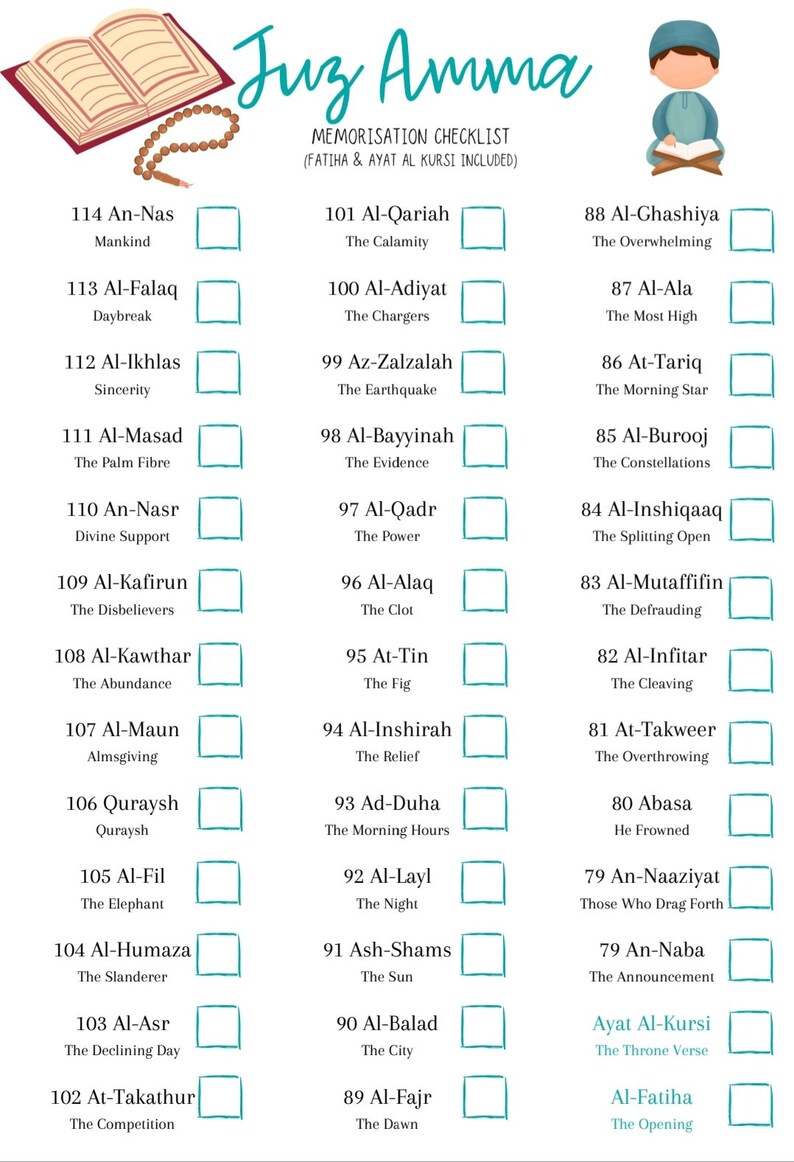 2024 HIJRI CALENDAR, Juz Amma Checklist and Islamic Displays Plus Free
