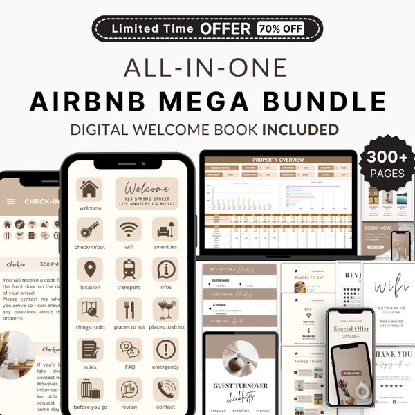 Airbnb Host Bundle, digitales Airbnb-Willkommensbuch, Airbnb-Arbeitsblatt, Airbnb-Instagram, bearbeitbare Airbnb-Schilder, Reinigungscheckliste, VRBO