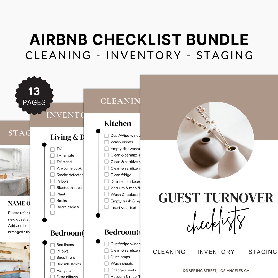Airbnb Cleaning Checklist, Airbnb Guest Turnover Checklists, Checklist