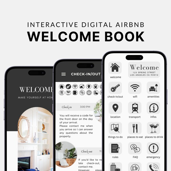 Digital Airbnb Welcome Book, Welcome Book Mobile Template, Digital Editable Guest Book, Canva Airbnb Guidebook, VRBO, Vacation rental