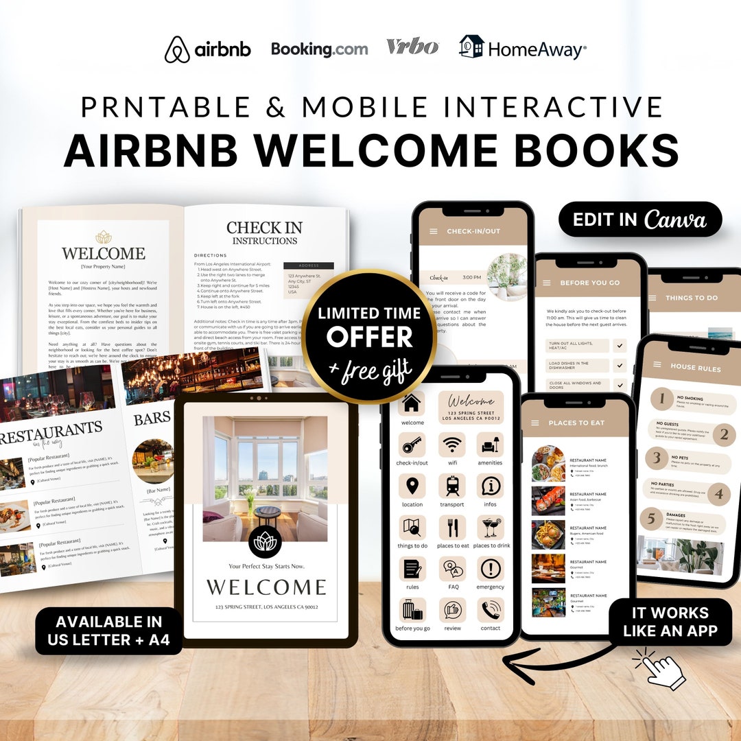 Digital & Printable Airbnb Welcome Books, Welcome Book Mobile Template ...