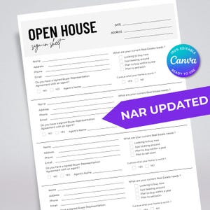 Open House Sign In Sheet Real Estate Open House Marketing, Realtor Open House Flyer and Form Editable Open House Template & PDFs