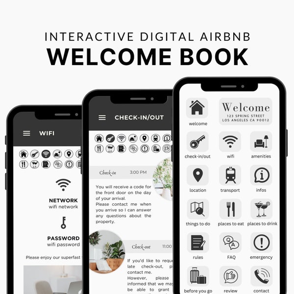 Libro di benvenuto digitale Airbnb, modello mobile del libro di benvenuto, libro degli ospiti modificabile digitale, guida Canva Airbnb, VRBO, noleggio vacanze