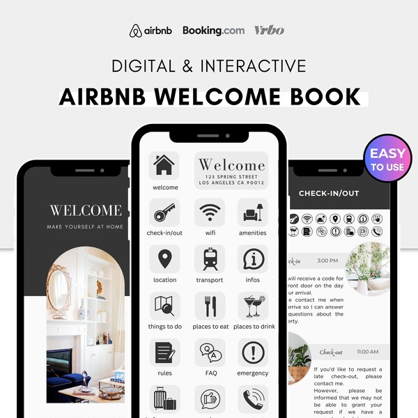 Digital Airbnb Welcome Book, Welcome Book Mobile Template, Digital Editable Guest Book, Canva Airbnb Guidebook, VRBO, Vacation rental