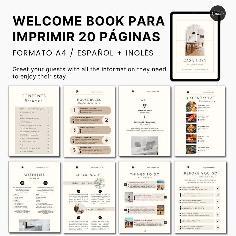 Airbnb Pack Spanish and English, Digital Airbnb Book, Airbnb Spreadsheet, Airbnb