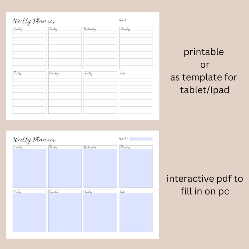 Printable Weekly Planner Interactive Planner Print Planner Days Space ...