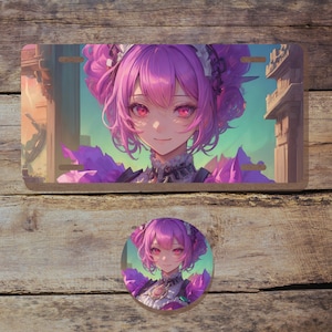 Kentekenplaat Anime Girl Karakter 12 "x 6" Auto achtbaan afdrukbare PNG download sublimatie print Cadeau rijbewijs auto decoratie