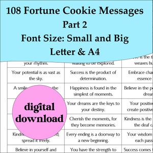 108 Fortune Cookie Sayings #2 printable Fortune Cookie Sayings PDF instant download english phrases takeout chinese cookie party letter a4