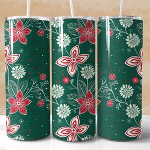 Christmas Floral 20 oz tumbler seamless design digital download PNG Straight Skinny Wrap tapered Tumbler wrap Print DIY Cottagecore POD