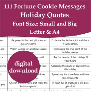 111 Citas navideñas de galletas de la fortuna imprimibles Refranes de galletas de la fortuna PDF descarga instantánea frases en inglés para llevar galleta china víspera de Navidad