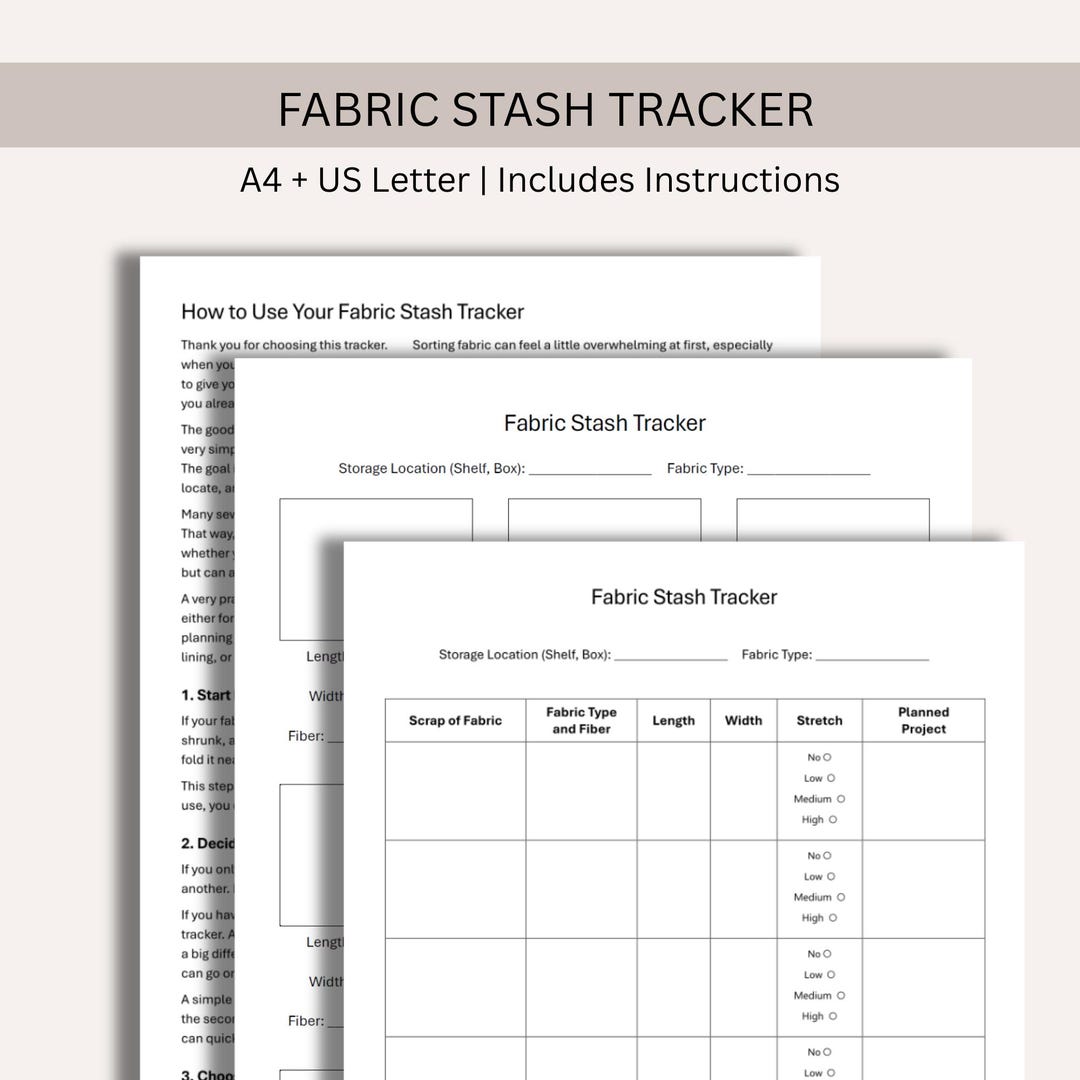 Fabric Stash Tracker Printable, Sewing Organizer PDF, A4 & US Letter ...