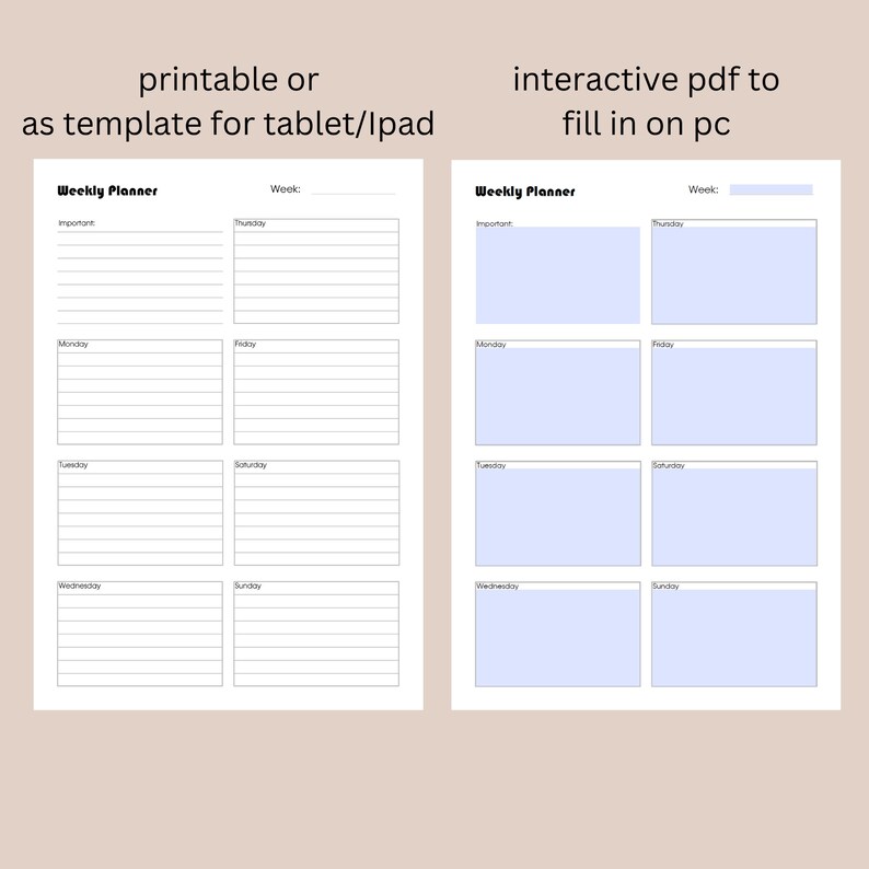 Printable Weekly Planner Interactive Planner Print Planner Days Space ...