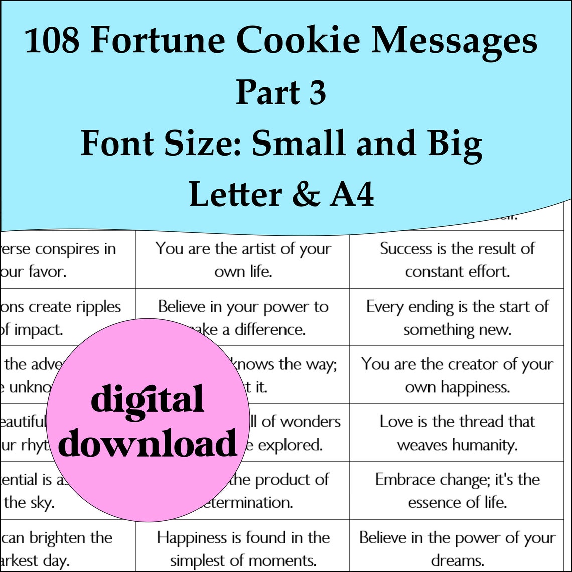 108 Fortune Cookie Sayings #3 Printable Fortune Cookie Sayings PDF ...