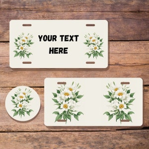 Kenteken witte bloem gepersonaliseerde 12 "x 6" auto achtbaan afdrukbare PNG download sublimatie print cadeau rijbewijs auto decoratief