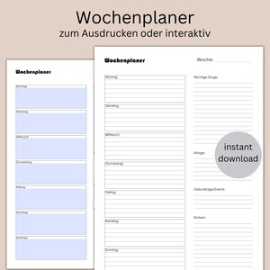 Könnte beinhalten: Ein druckbarer Wochenplaner mit schlichtem Design. Der Planer enthält Abschnitte für Montag bis Sonntag sowie Platz für wichtige Notizen, Erfolge und Geburtstage oder Ereignisse.