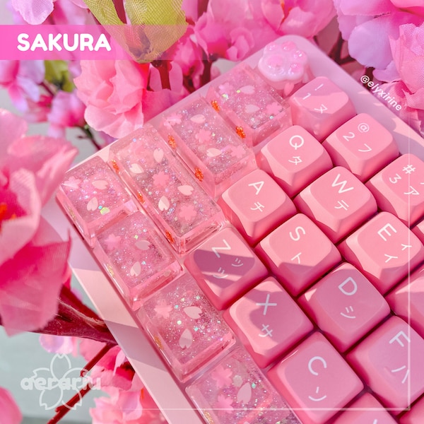 SAKURA Artisan Keycaps, Custom Resin Keycaps, Cherry Keycaps Gift for Gamer, Cute Customized Keycap, Pink Esc Keycap for Mechanical Keyboard