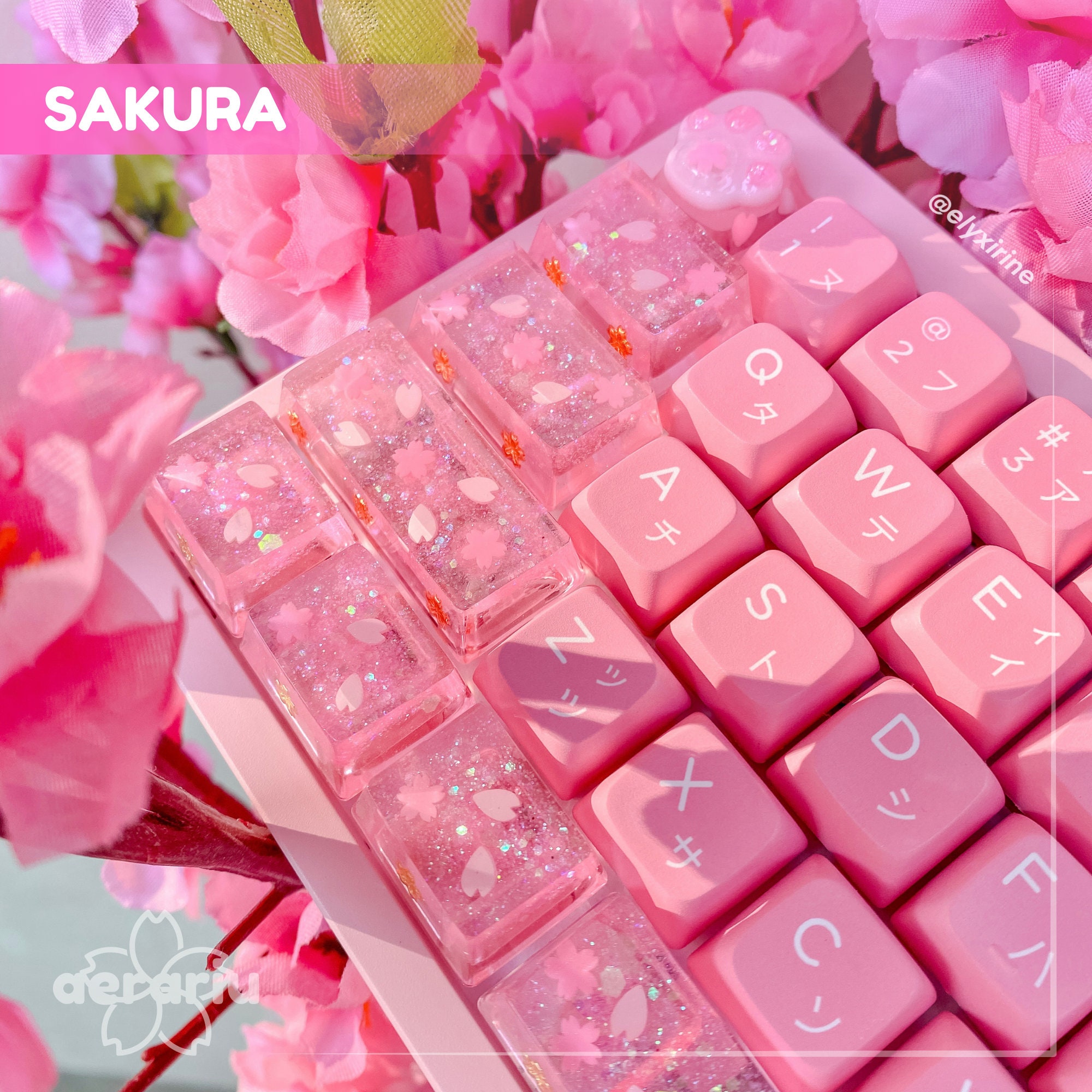 SAKURA Keycaps Resin Keycaps Artisan Keycaps Pink Keycaps Cute Etsy