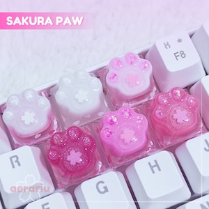 SAKURA Artisan Keycaps, Custom Resin Keycaps, Cherry Keycaps Gift for Gamer, Cute Customized Keycap, Paw Esc Keycap for Mechanical Keyboard