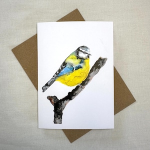 Bluetit Bird Greeting Card: Hand-Painted Wildlife Design