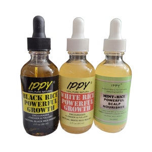Black Rice Powerful Growth 2oz | White Rice Powerful Growth 2oz | Mint Rice Scalp Nourisher 2oz |3 Bottles.