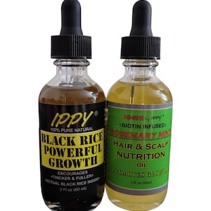 Black Rice Powerful Growth oil 2oz and Rosemary Mint Hair Nutrition oil Combo 2 Bottles. Plus FREE Ginseng Hair Health oil Treatment 2oz