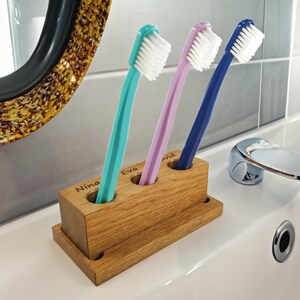 Porte-brosse à dents en bois personnalisé, organisateur de brosse à dents fait main unique, tasse de salle de bain rustique image 6