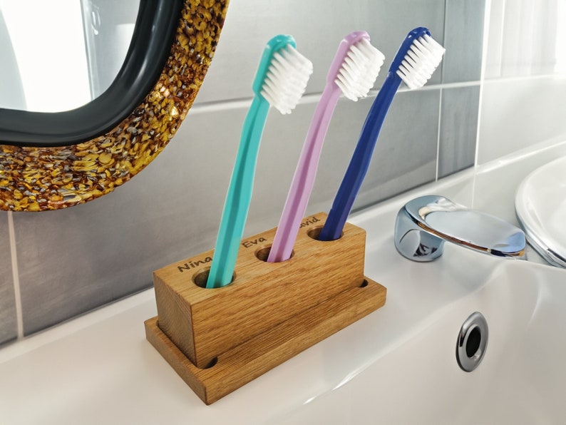 Porte-brosse à dents en bois personnalisé, organisateur de brosse à dents fait main unique, tasse de salle de bain rustique image 6