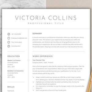 Professional Resume, Resume template Word, Resume Google Docs, Resume Template, Modern CV, Executive resume, Minimalist Resume, CV Template