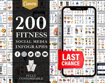 Plantillas de Instagram de fitness: 200 publicaciones e historias de Canva (descarga digital)