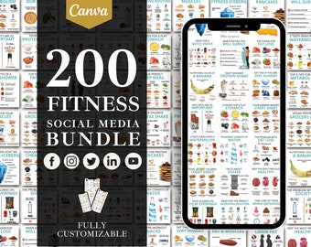 Plantillas de redes sociales de fitness: 200 publicaciones e historias de Canva (descarga digital)