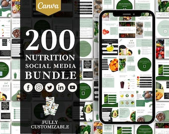 200 Nutrition Instagram Templates: Canva Fitness Social Media (Digital Download)