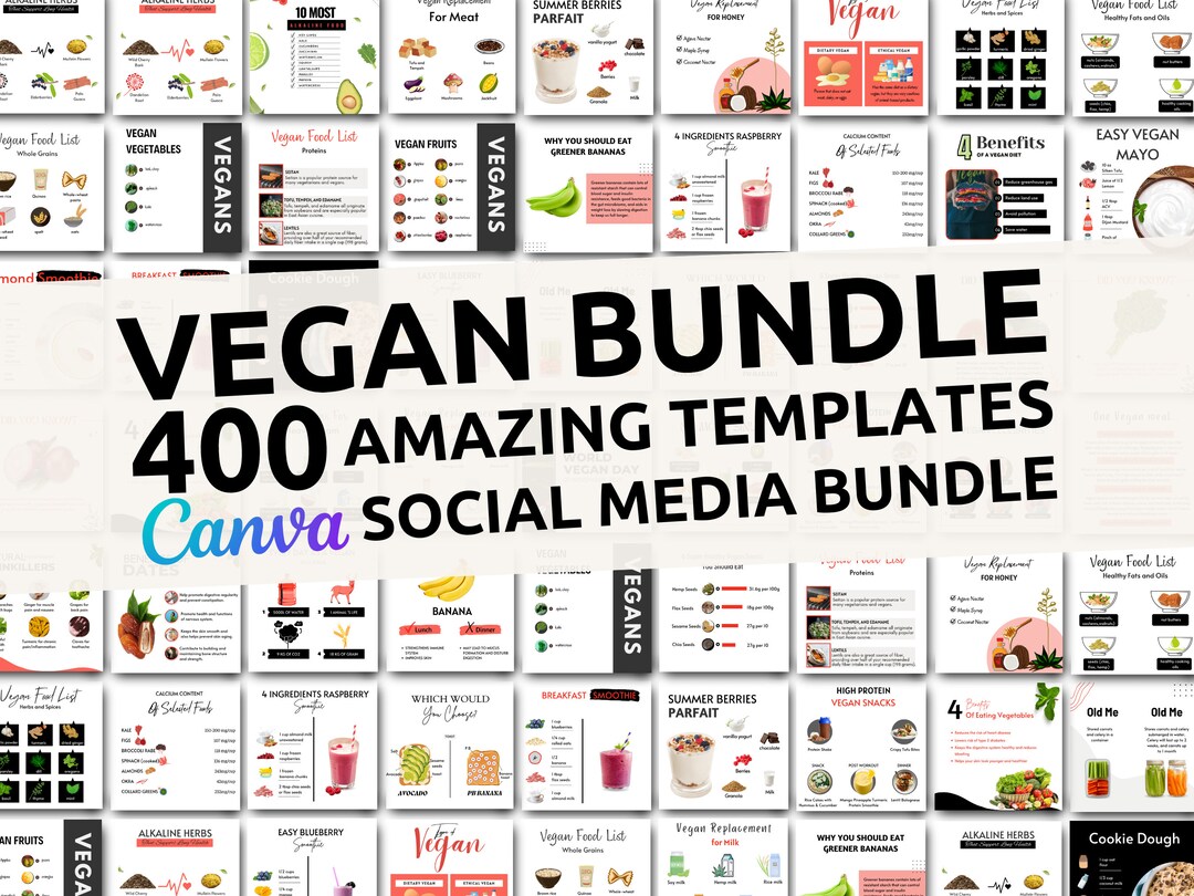 Vegan Instagram Templates, Vegan Social Media Templates, Vegan Canva