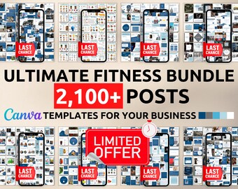 Mallar för fitness på Instagram: 2100+ Canva-inlägg och -stories (redigerbara)