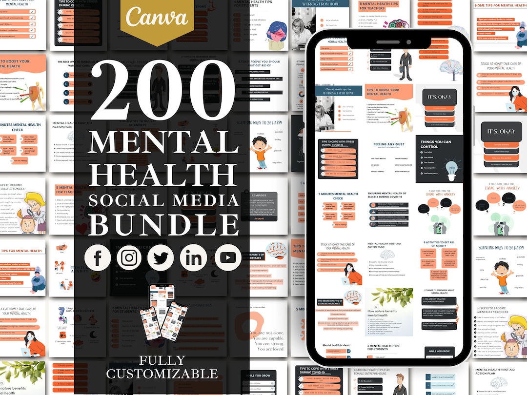 Mental Health Instagram Templates: 200 Canva Posts & Stories (editable ...