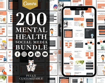 Mental Health Instagram Templates: 200 Canva Posts & Stories (Editable)