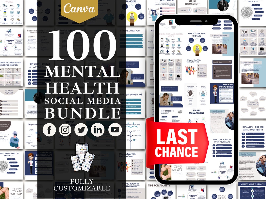 Mental Health Instagram Templates: Canva Social Media Bundle (digital ...