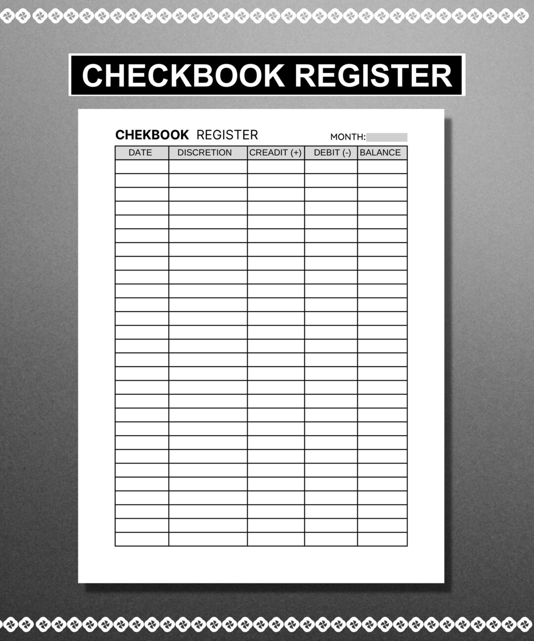 Checkbook Balance Log Printable Checkbook Register Etsy