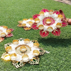 Assorted MDF Lotus Rangoli With Metal Candle Holder For Diwali And Christmas Decoration,HouseWarming Gift,Gota Rangoli Set For Decoration