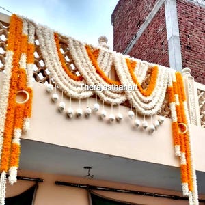 Heavy Jasmine Toran With Sola Wood Lotus, Door Bandarwal, Ganpati Decoration, Langavoni Decoration, Onam/Pongal Decor Bandarwal
