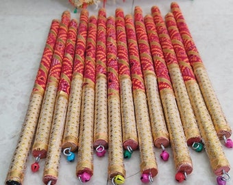 Bulk Bandhni Dandiya Decorative Wooden  Sticks,Multicolor Wooden Bandhani Dandiya Stick for Dance Garba for Navratri Kollatam Sticks